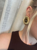 Green Stone Vintage Twist Gold Plated Earrings