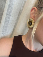 Green Stone Vintage Twist Gold Plated Earrings