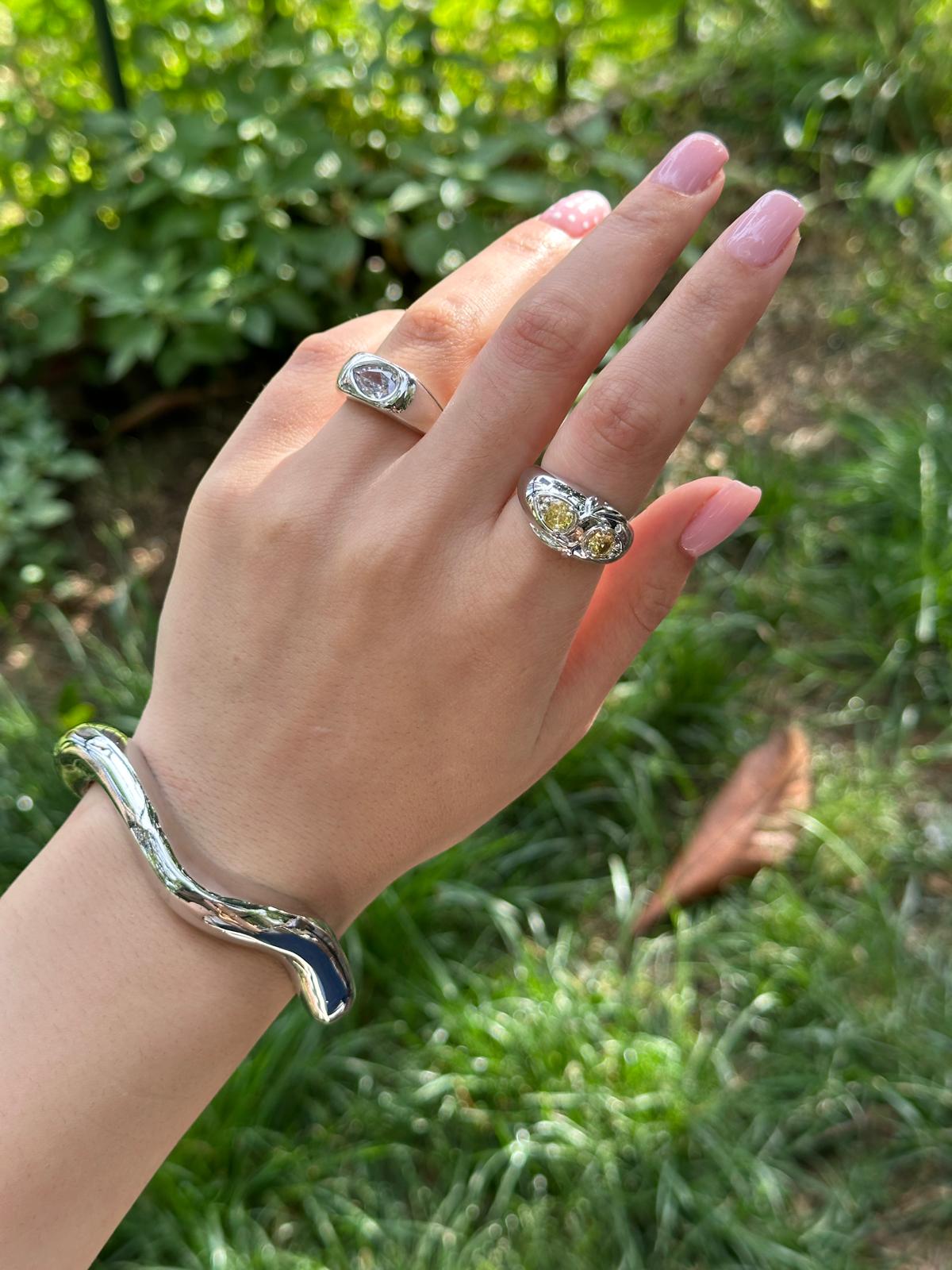 Sarı Zirkon Taşlı Yaprak Form Silver Yüzük