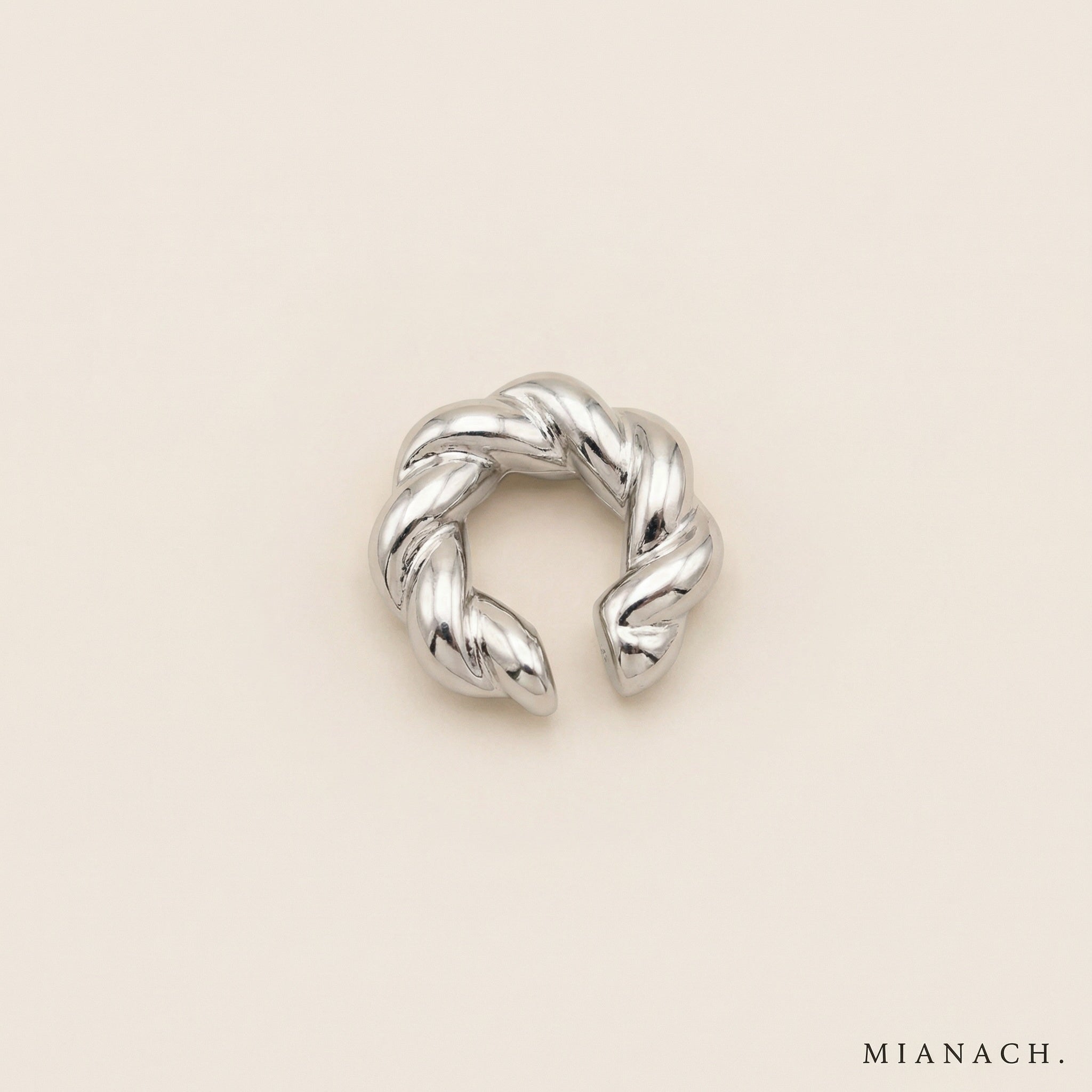 Burgu formlu kalın gümüş renk rodyum kaplama deliksiz kadın earcuff kıkırdak küpe