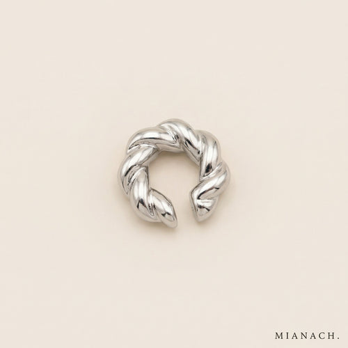 Burgu formlu kalın gümüş renk rodyum kaplama deliksiz kadın earcuff kıkırdak küpe