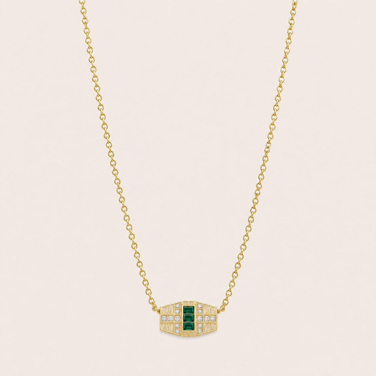 Zümrüt Baget Taşlı Vintage Gold Kolye