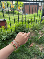 Kırmızı Zirkon Taşlı Yaprak Dal Form 14K Kaplama Bileklik